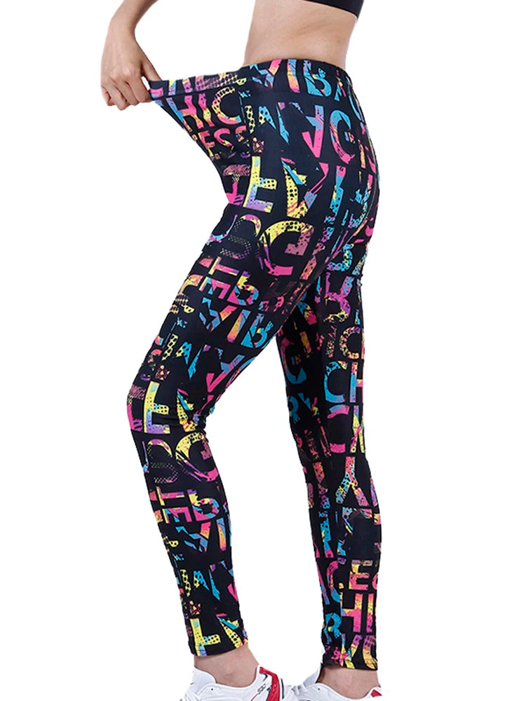 Hot Women's Color Letter Print Fashion High Elastic Leggings