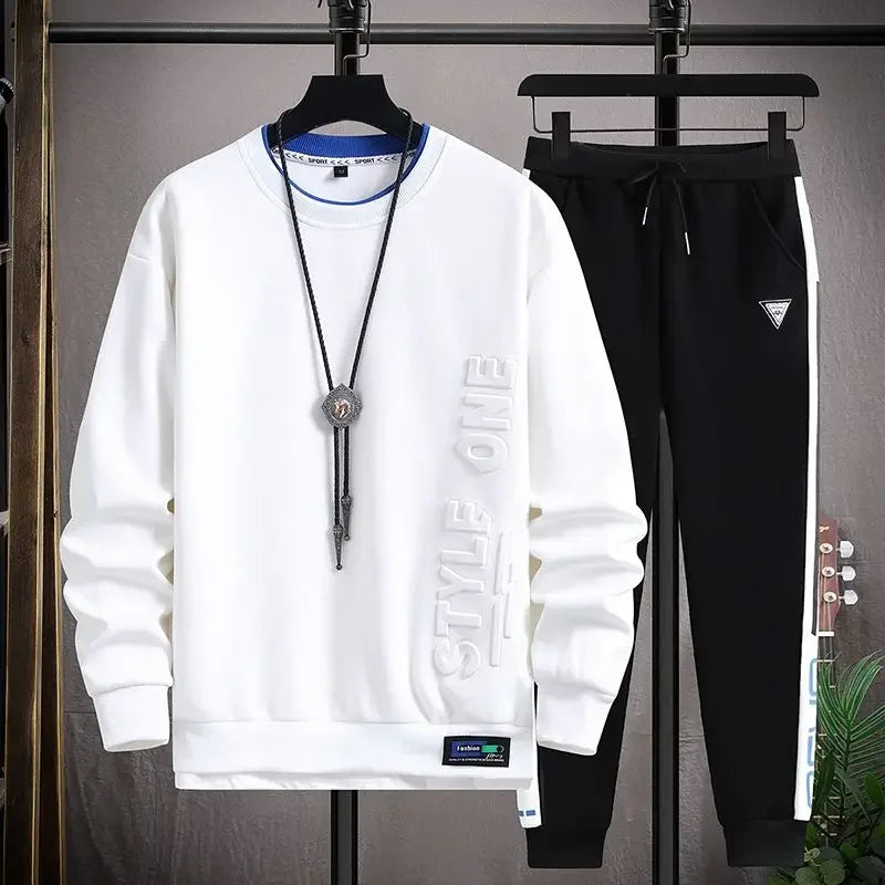 Plain Male Crew Neck Sweat Shirt and pants Style One Sets Alphabet Tracksuit