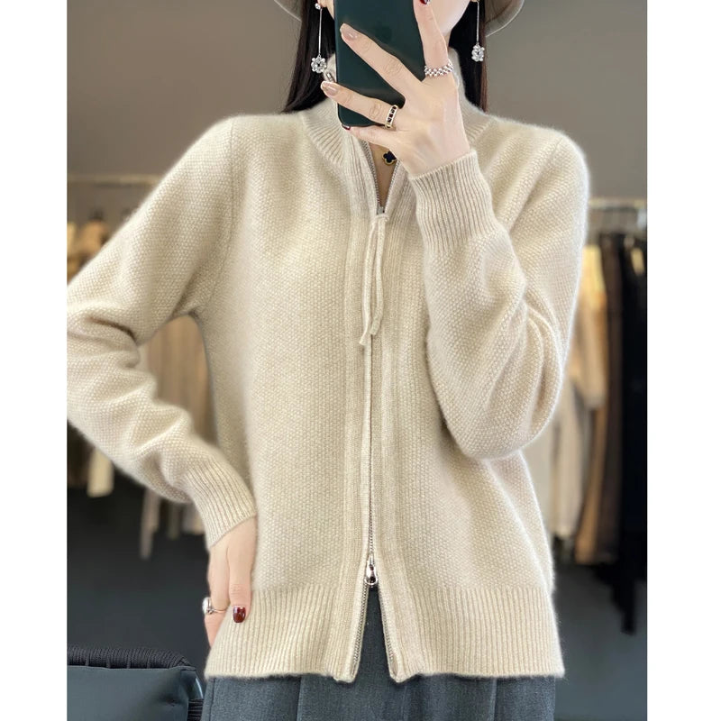 High Quality 100% Wool Women's Cardigan Cashmere Sweater