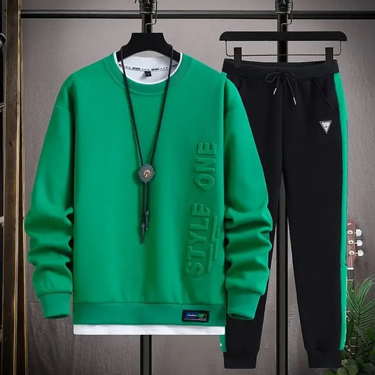 Plain Male Crew Neck Sweat Shirt and pants Style One Sets Alphabet Tracksuit