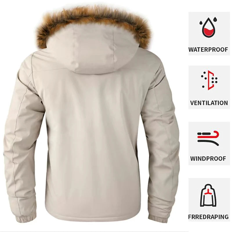 Men's Fleece-lined Windproof Waterproof Hoodie Coat