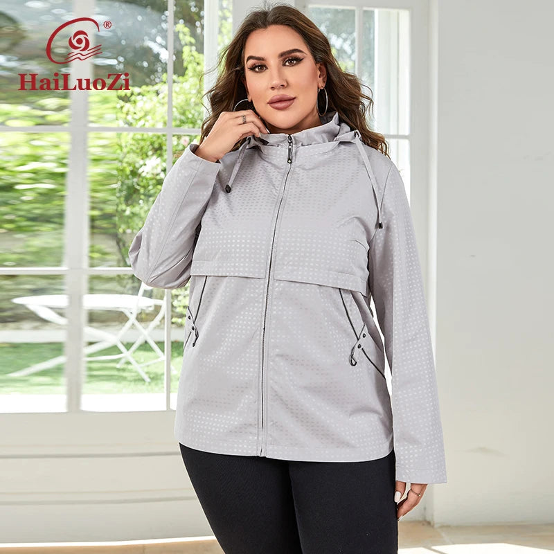 Plus Size Women Short Trench Coat Detachable Hood Windproof