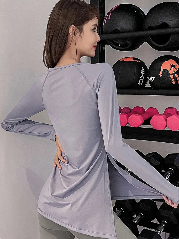 Sports Shirts Yoga Top Pleated Slit Pulovers Fitness Quick-drying