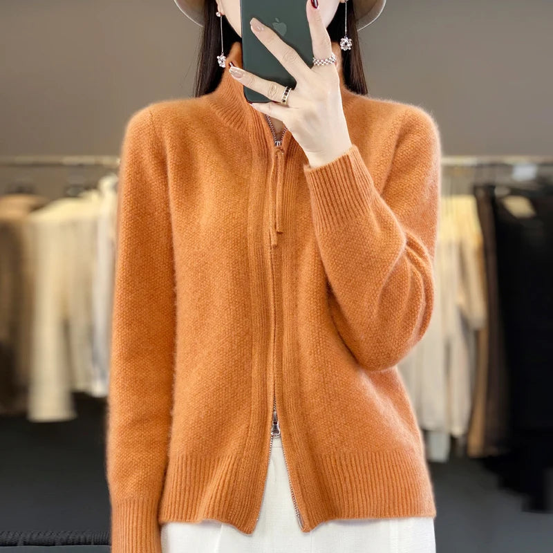 High Quality 100% Wool Women's Cardigan Cashmere Sweater