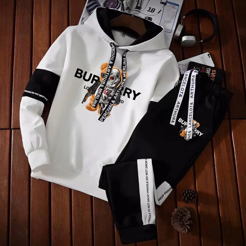 Men's Tracksuit Print Letter, Luxury Fashion Casual 2 Piece Streetwear