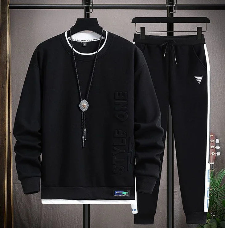 Plain Male Crew Neck Sweat Shirt and pants Style One Sets Alphabet Tracksuit