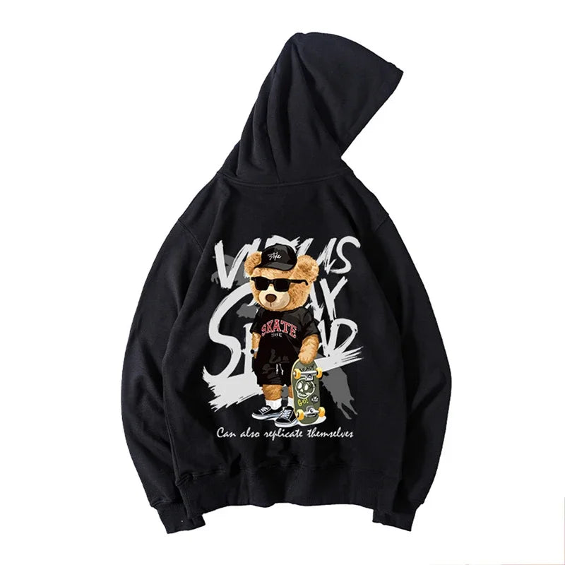 Skate Bear Anime Print Hoodies Unisex Oversize Streetwear Harajuku