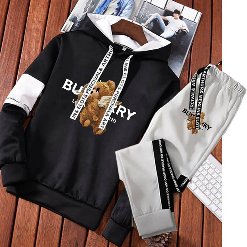 Men's Tracksuit Print Letter, Luxury Fashion Casual 2 Piece Streetwear