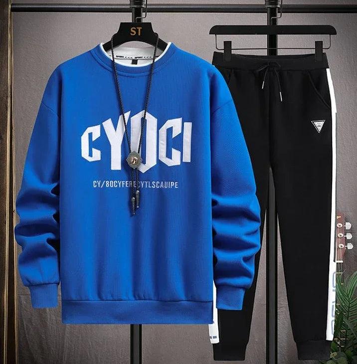 Plain Male Crew Neck Sweat Shirt and pants Style One Sets Alphabet Tracksuit