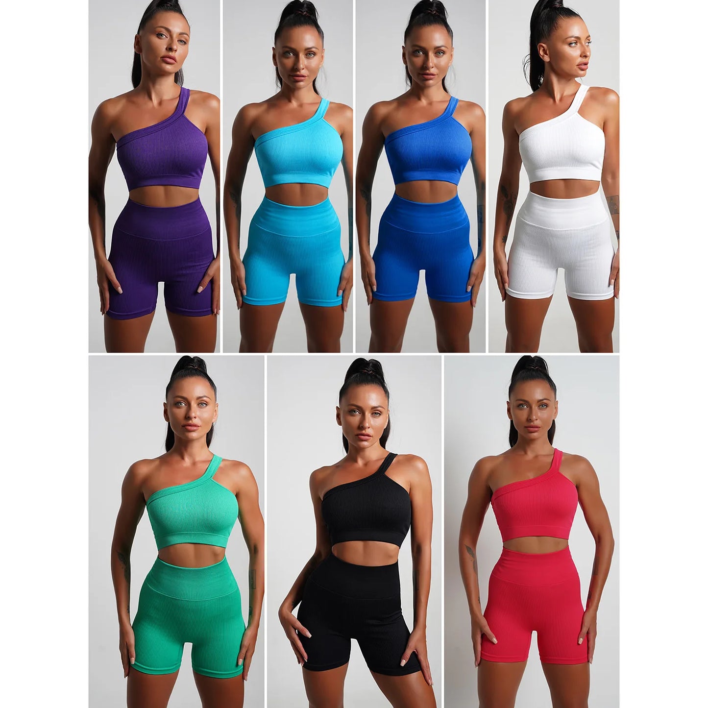 2\5PCS Seamless Yoga Sets Sports Fitness High Waist Hip Raise Pants