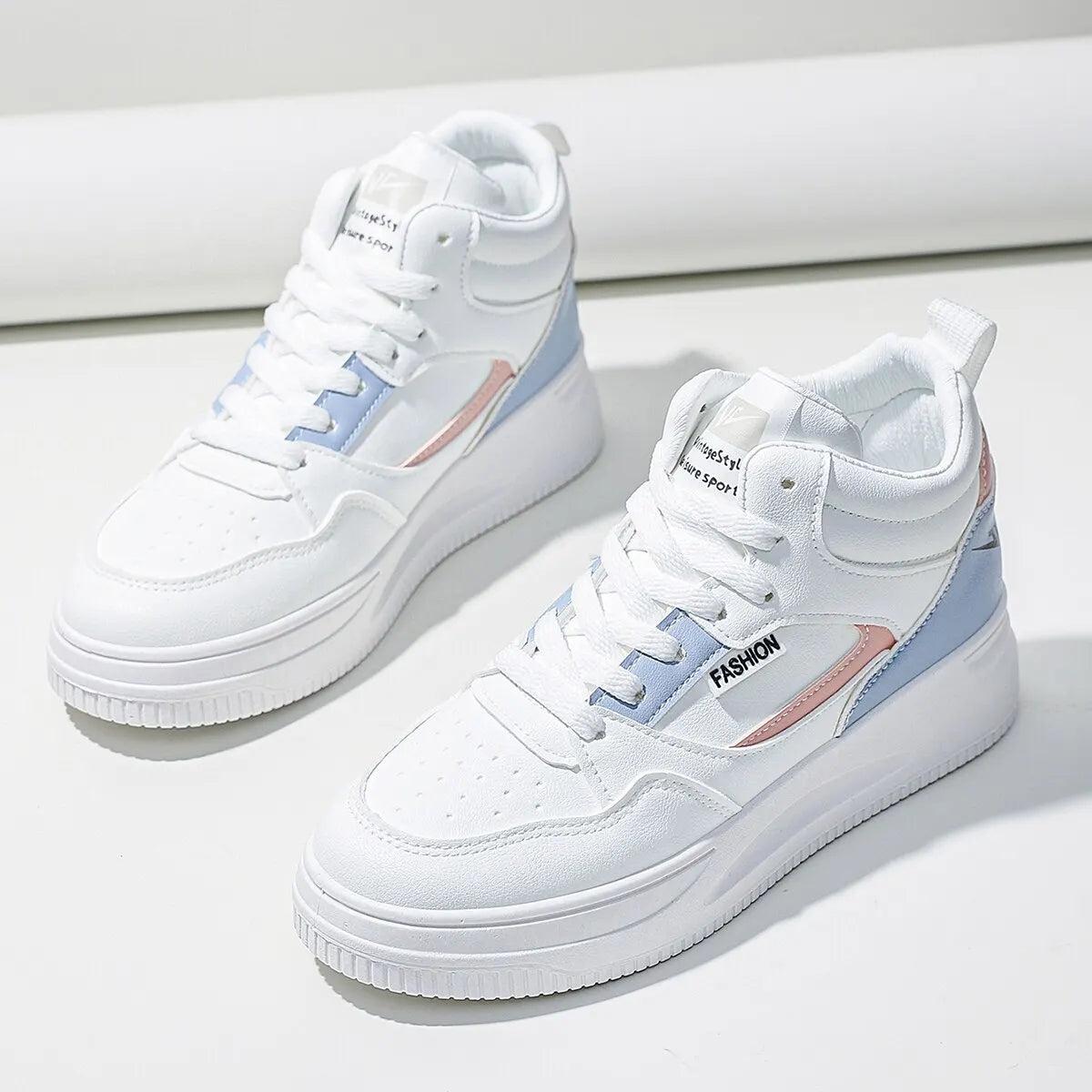 2024 Women White Color block High-top Sneakers Lightweight