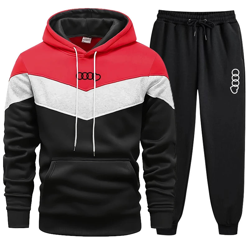 New Fashion Men's Tracksuit Stripe Hoodies 2 Piece Set High Quality Autumn Winter