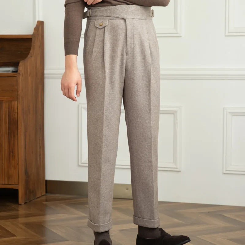 Men's Warm Retro Straight Casual High Waist Pants