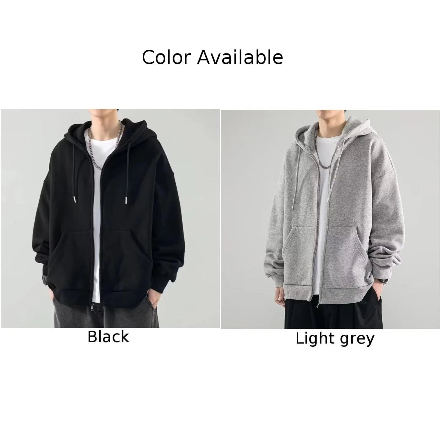 Fashion Men's Solid Color Pockets Casual Hoodie Zip-up