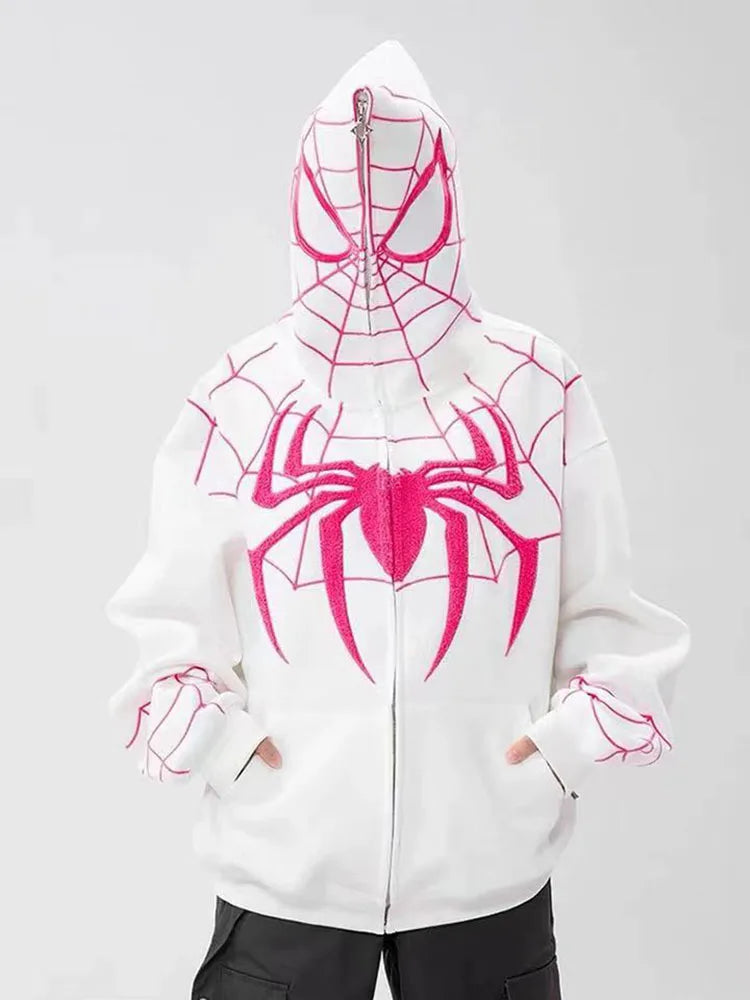 Gothic Y2k Anime Embroidery Zipper Spider Hoodies Unisex Harajuku Oversize