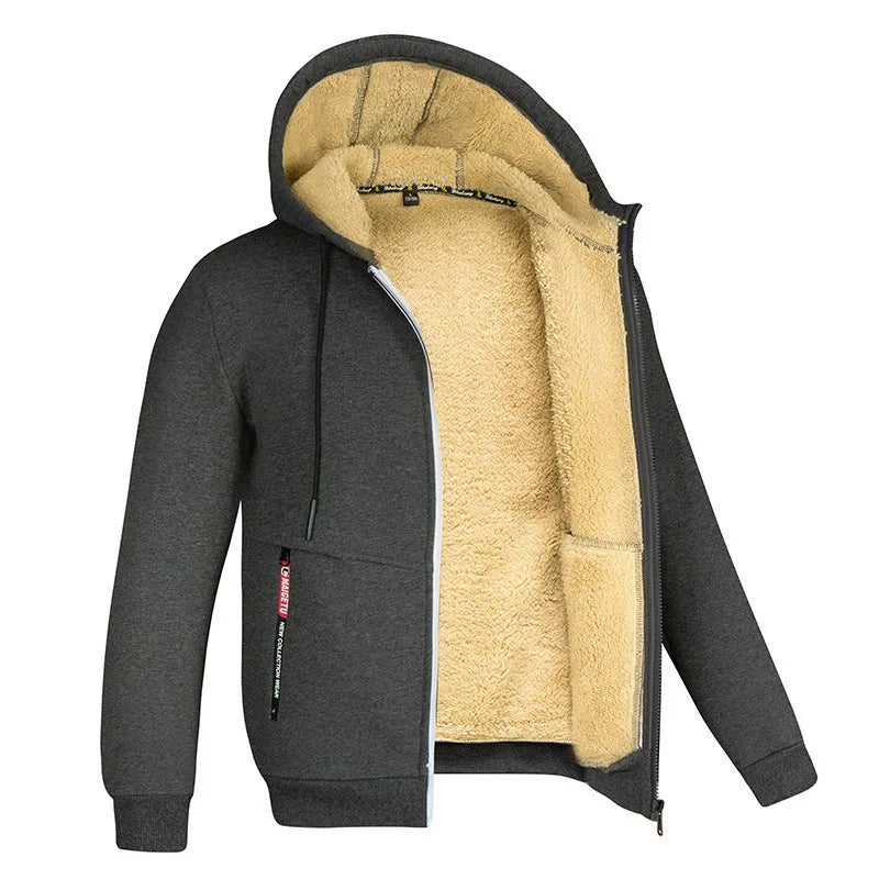 Men's Zipper Hoodie Winter Fleece Warm Outerwear