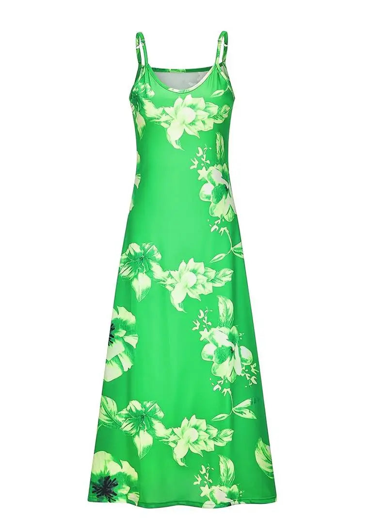 2024  Summer Dress Women Floral Print V-Neck Long Dresses Beach Party