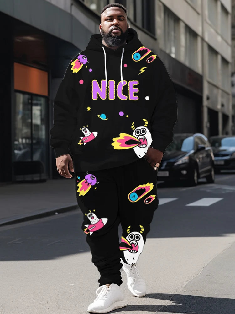 (L-9XL) Men's Plus Size Street Fashion Hoodie Sweatpants Set