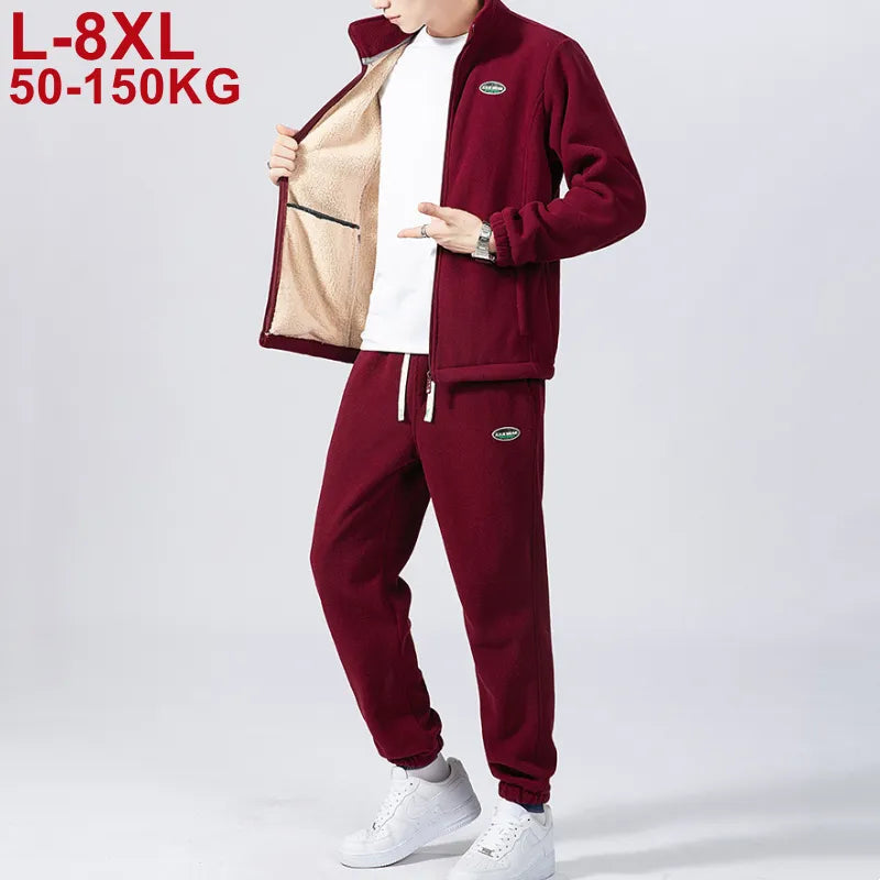 Mens 2pcs Sets Winter Warm Fleece Tracksuit Fashion