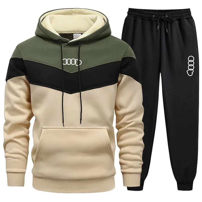 New Fashion Men's Tracksuit Stripe Hoodies 2 Piece Set High Quality Autumn Winter