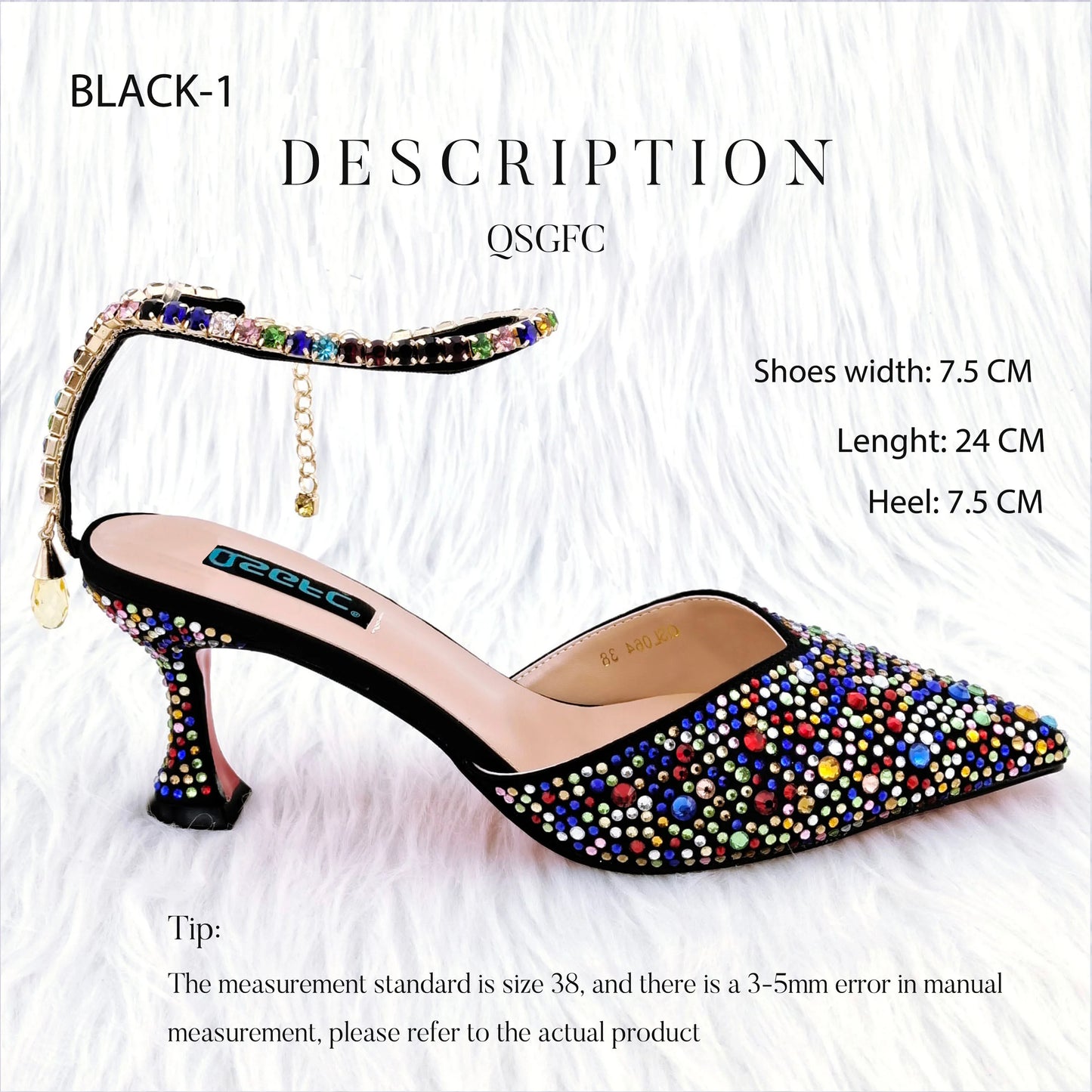 Italian Design Luxury Women's Pointed Shoes And Bag Set Full Decoration