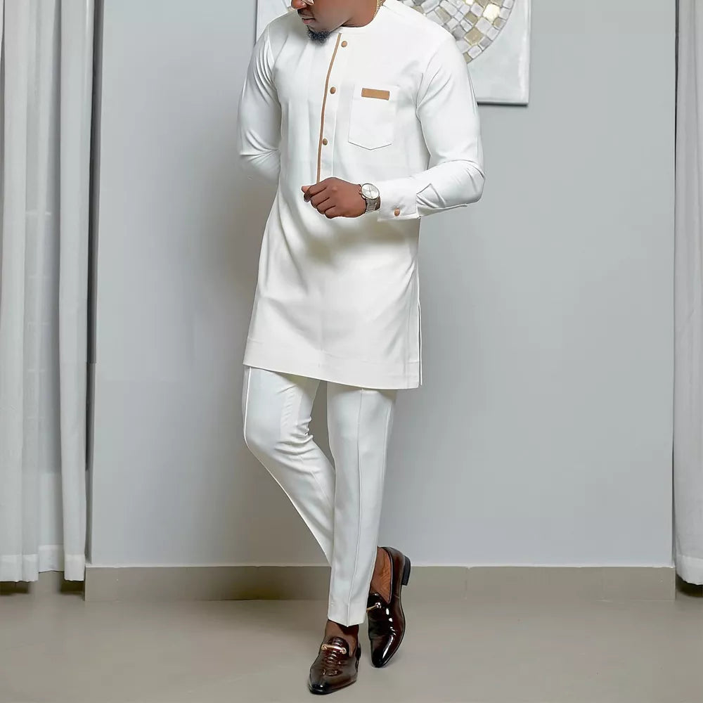 Kaftan Elegant African Men's 2 Pieces Ethnic Tops Luxury Men's Suit