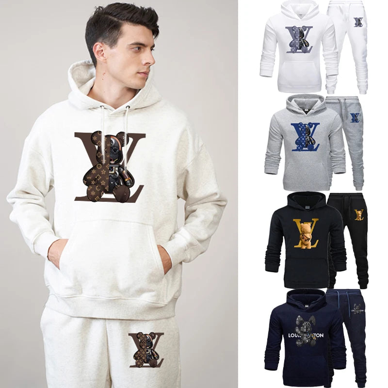 Men Classic Style Tracksuit Hoodie + Jogging Pants Outfits Casual High Quality Clothing