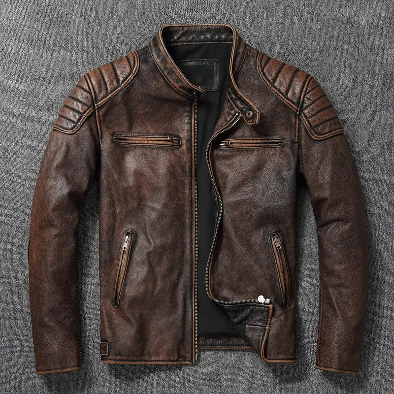 Vintage Brown Genuine Leather Motorcycle jacket