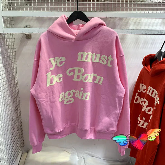 Kanye West Hoodie Unisex 1:1 Pink Ye Must Be Born Again  Oversize Pullovers