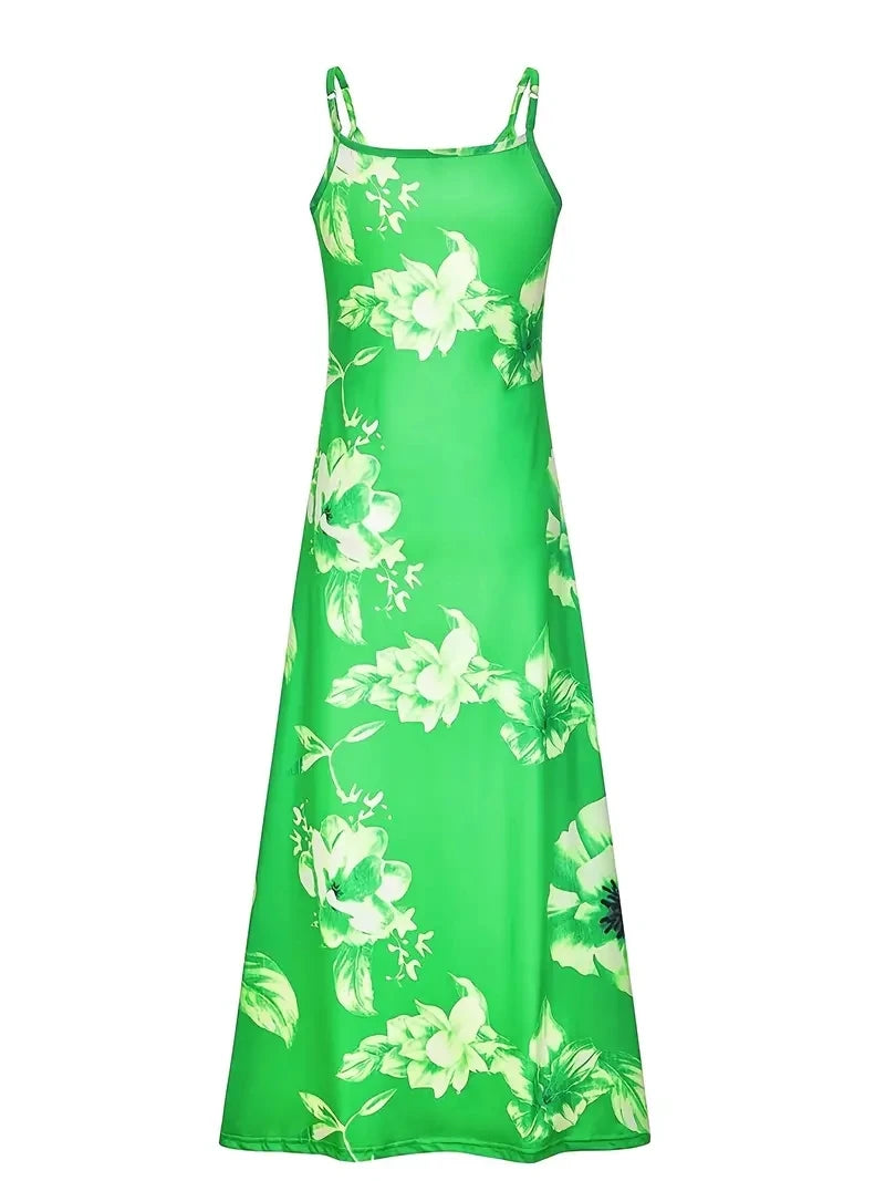 2024  Summer Dress Women Floral Print V-Neck Long Dresses Beach Party