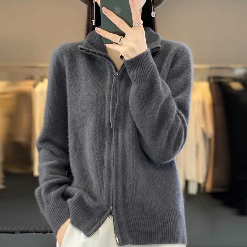 High Quality 100% Wool Women's Cardigan Cashmere Sweater